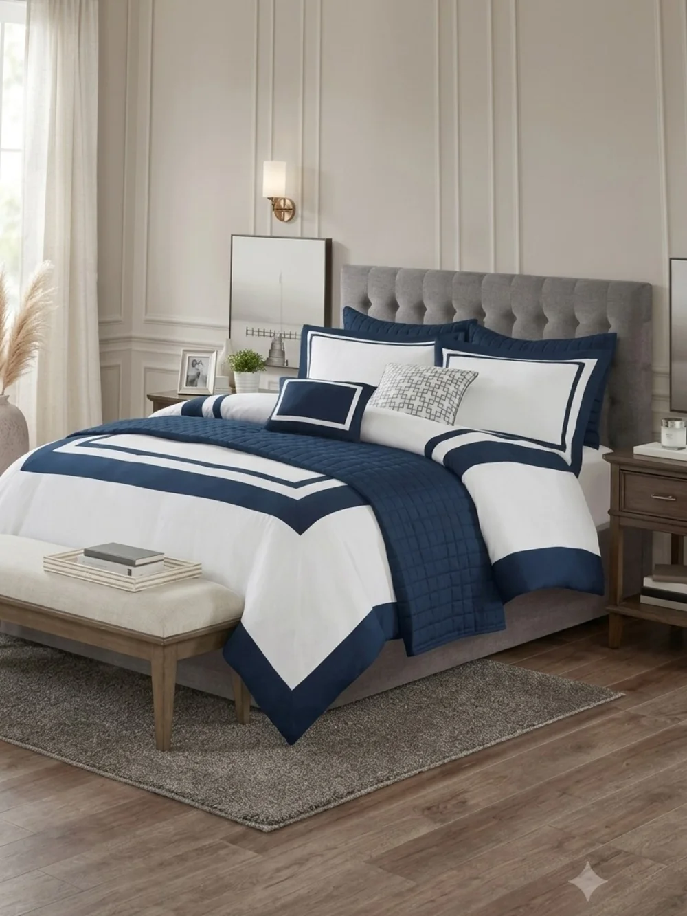 Madison Park Navy and White Cotton-Blend Geometric Comforter Set